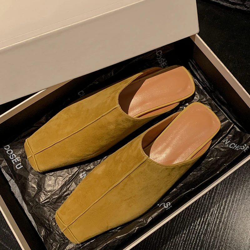 Новинка 2023 года детские замшевые тапочки на низком каблуке женские повседневные