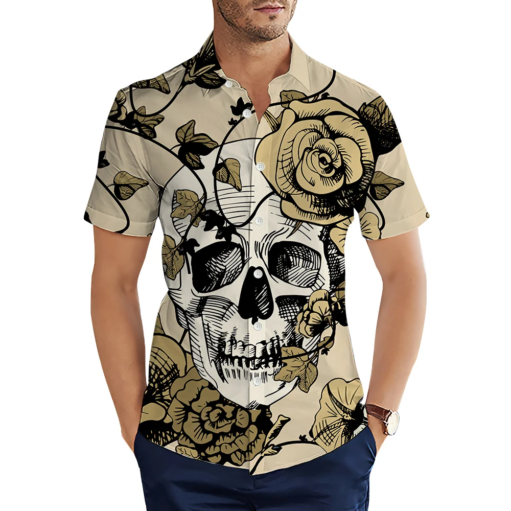 

Hawaiian Shirts Playing Card Skull 3D Graphic Printed Summer Short Sleeve Men Shirt Fashion Casual Tops Ropa Hombre S-5XL
