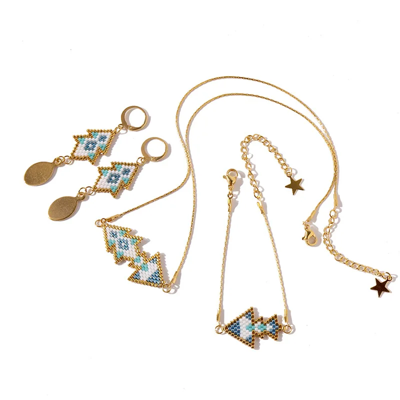 

Fashion Necklace Simple Ethnic Style Woven Colorful Beads Blue Shape Jewelry Gifts for Girlfriend