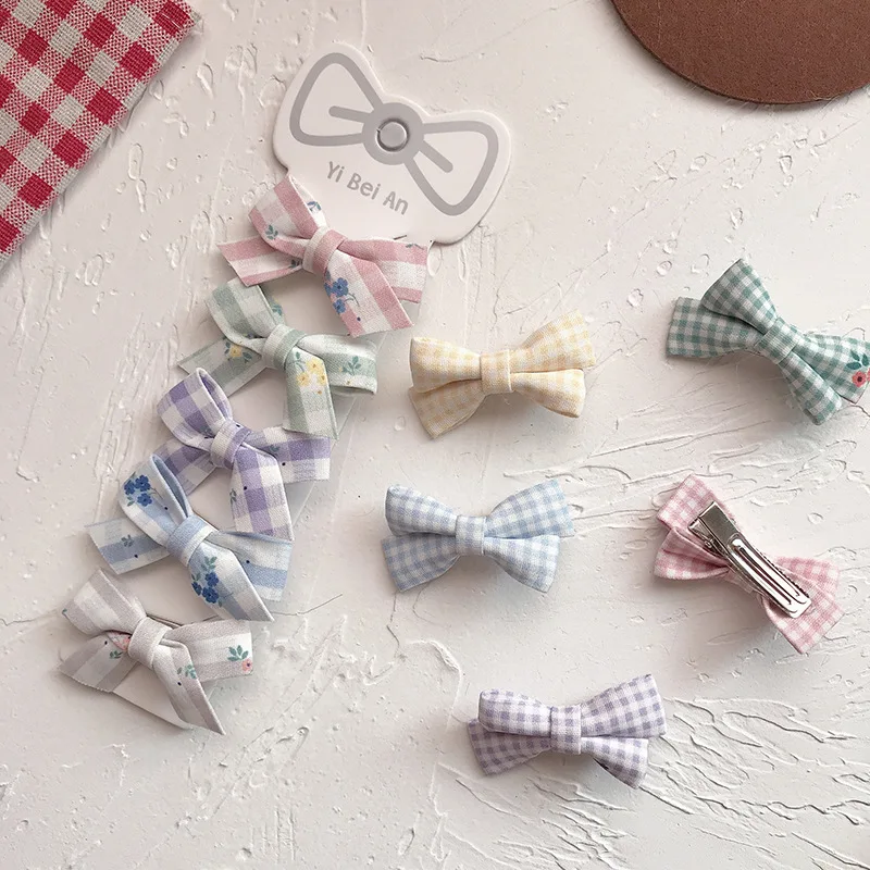 

5pcs/set Plaid Bows Hair Clips Pin Fabric Bang Side Korean Style Kawaii Princess Hairpin for Kids Baby Girls Accessories Items