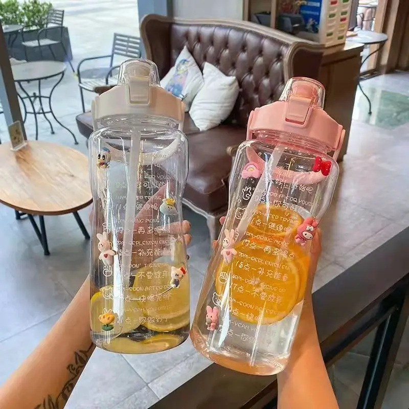 

1500ml/2000ml Water Bottle with Straw, Water Bottles with Times to Drink, Sports Large Water Bottle with Handle Wide Mouth