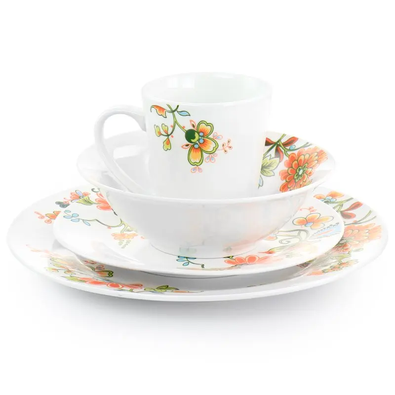 

Spring Bloom 16-Piece Round Porcelain Dinnerware Set | Elegant Service for 4