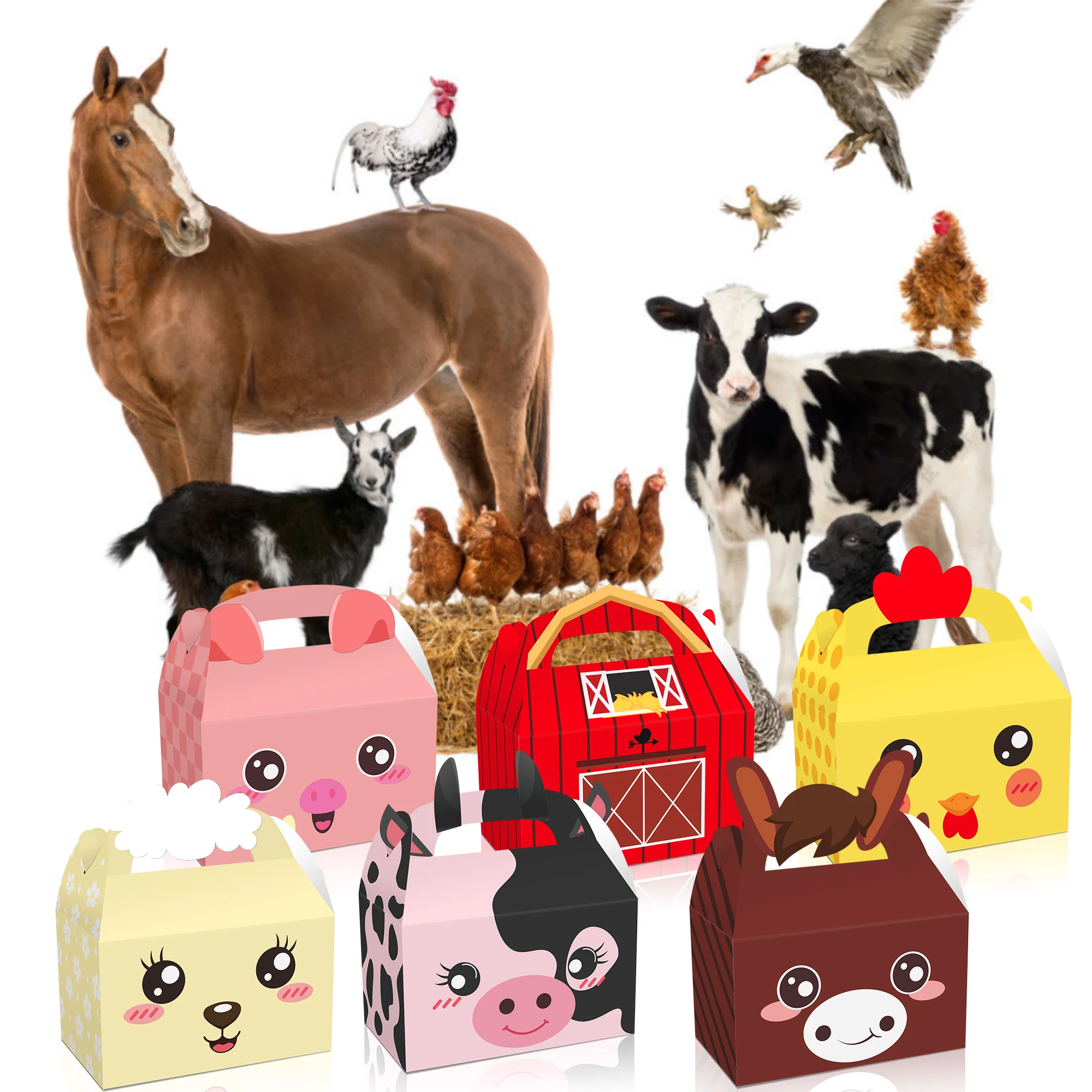 

KZ036 12pcs Cute Cartoon Farm Animals Pig Milk Cow Party Paper Candy Packing Candy Gift Boxes Baking Cake Cookies Decorating Box
