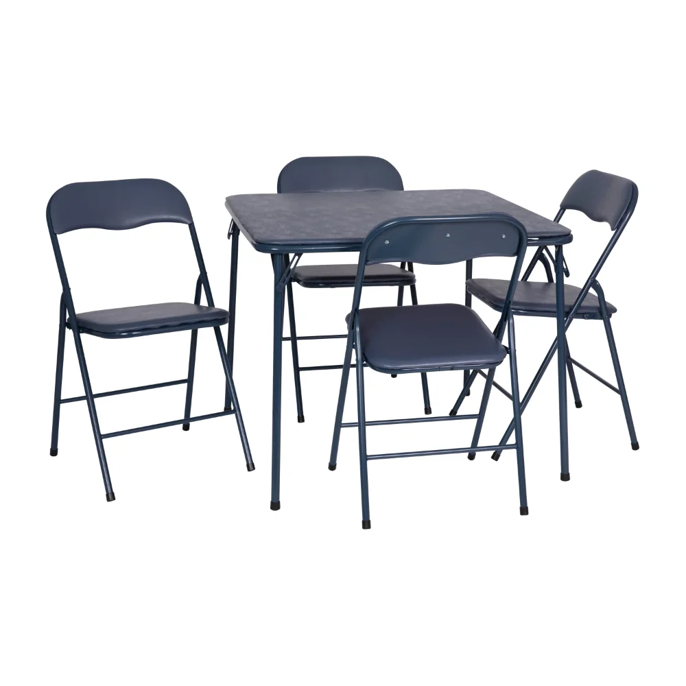 

Flash Furniture Vinyl 5-Pcs Folding Game Table and Chair Set, Navy