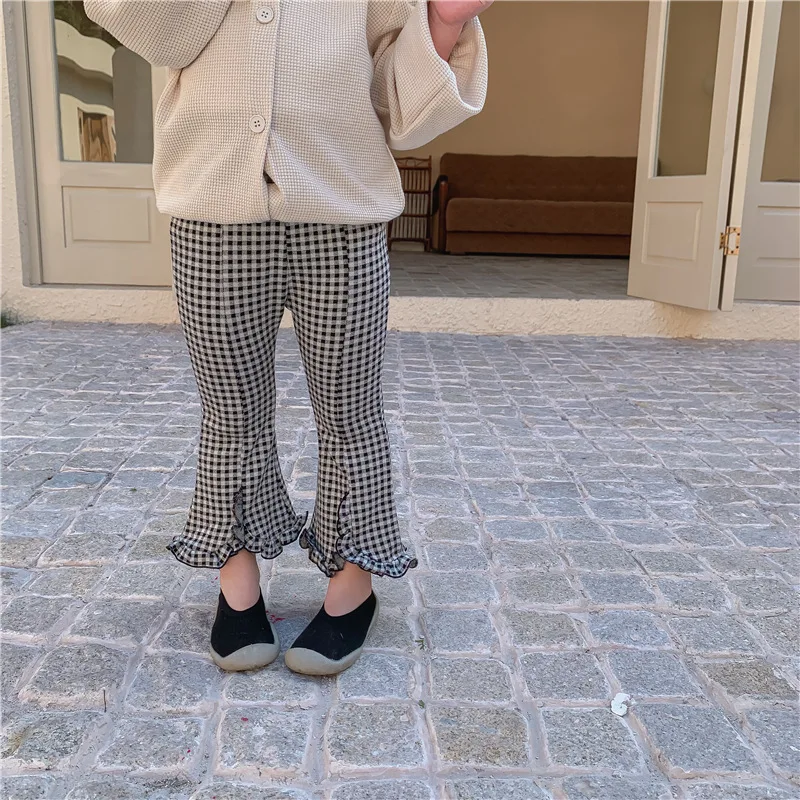 

2022 Spring Autumn Girls Fashion Flare Plaid Pant Baby Kids Children Casual Trousers