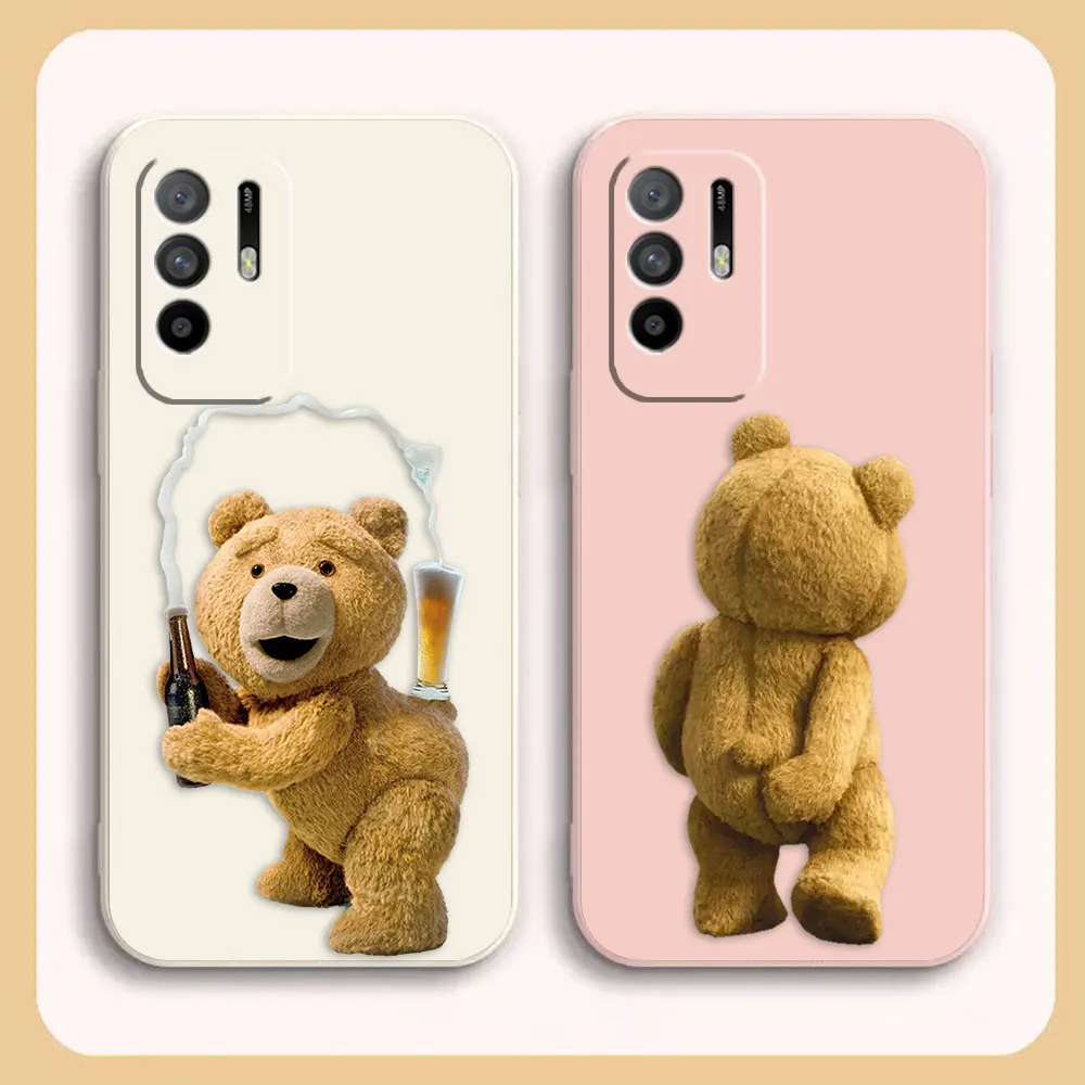 

Case For OPPO A52 A54 A55 A57 A59 A93 A83 A92S A93S 4G 5G A16 Colour Simple Liquid Silicone Case Cute T-Teddy Bear