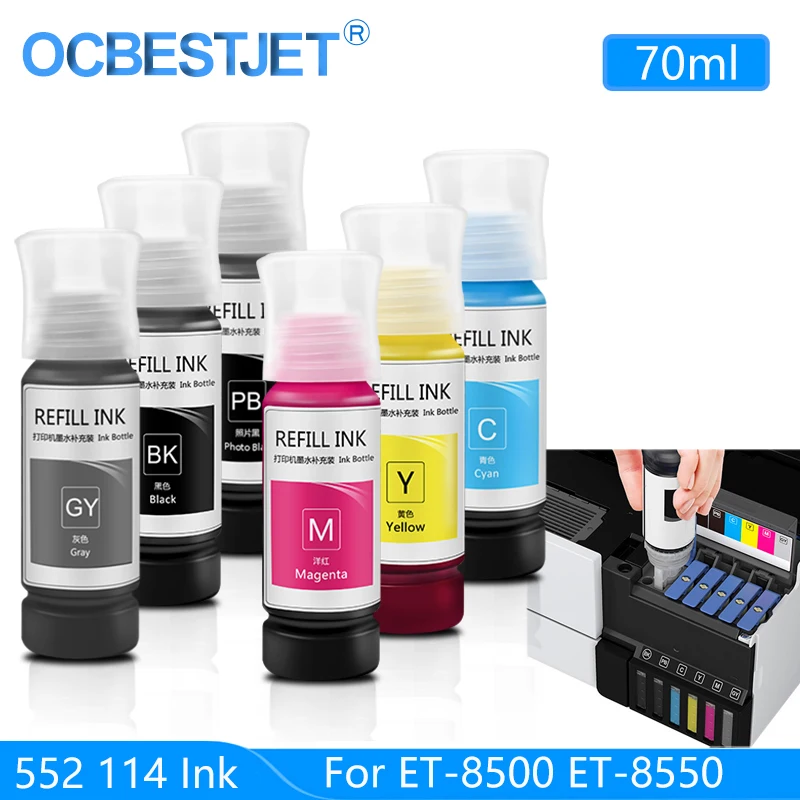 T552 T114 Refill Ink For Epson EcoTank ET-8500 ET-8550 Photo Inkjet Printer (5 Color and 6 Color is Available)