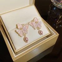 2022 trendy dream butterfly romantic temperament earrings for women fashion simple design pearl pendant earrings new jewelry