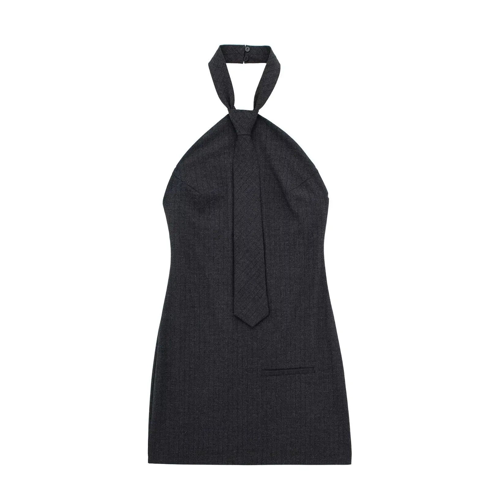 

Women Fashion Tie Decoration Halter Dress Sleeveless Backless Front Pocket Female Sexy Casual Vintage Slim Fit Mini Dresses