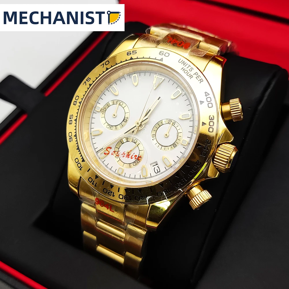 Luxury Business Men's Watch 39mm Quartz Chronograph Sapphire Crystal Gold-plated Watch VK63 Caliber Calendar Oyster Strap enlarge