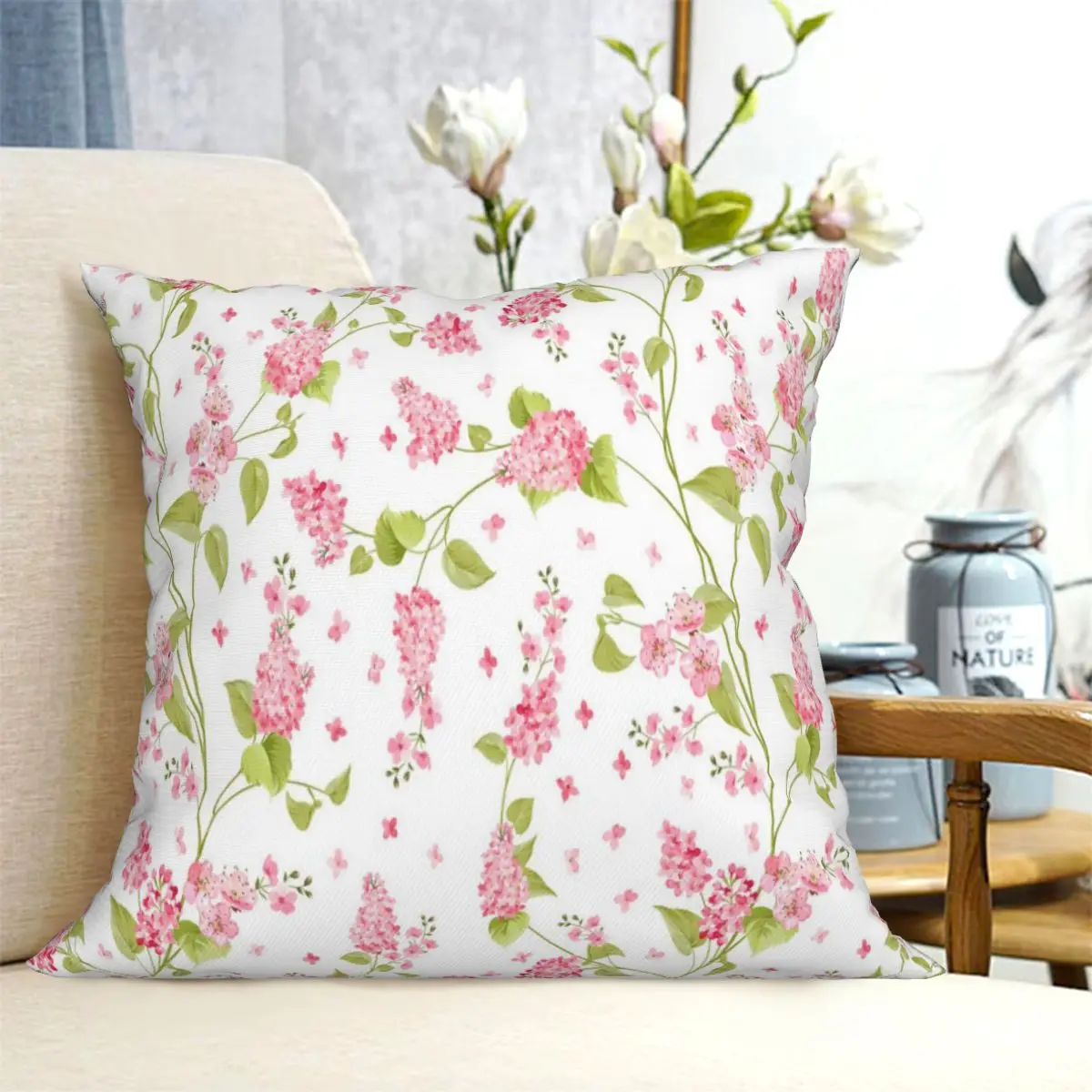 

Pink Hydrangea Throw Pillow Pillow Cover Waist Pillow Cover Living Room Chair Sofa Home Decor