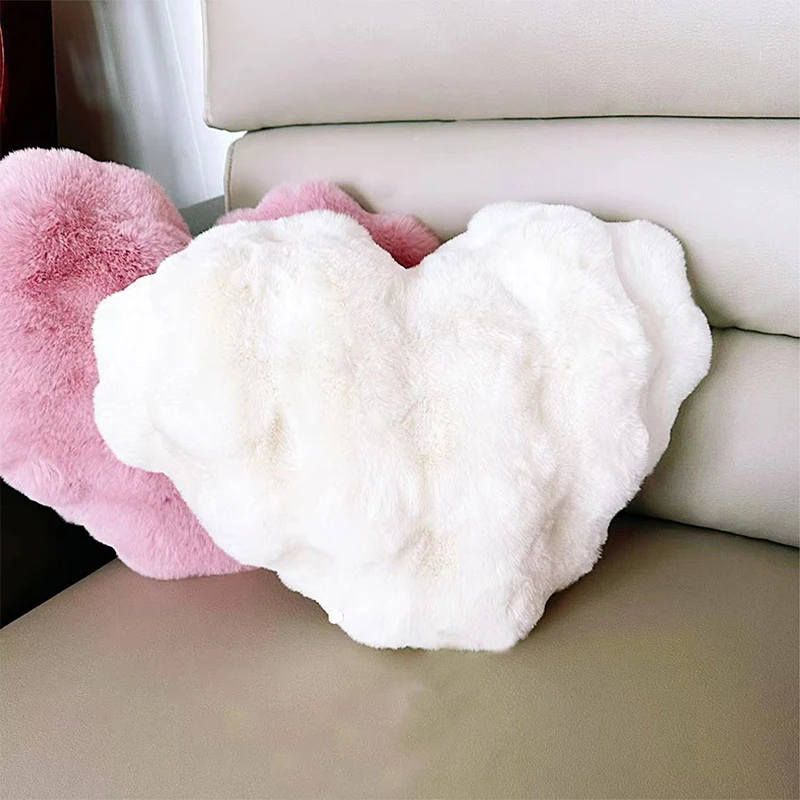Solid Color Fuzzy Heart Throw Pillow Super Soft Shaped Cushion for Sofa Couch Chair