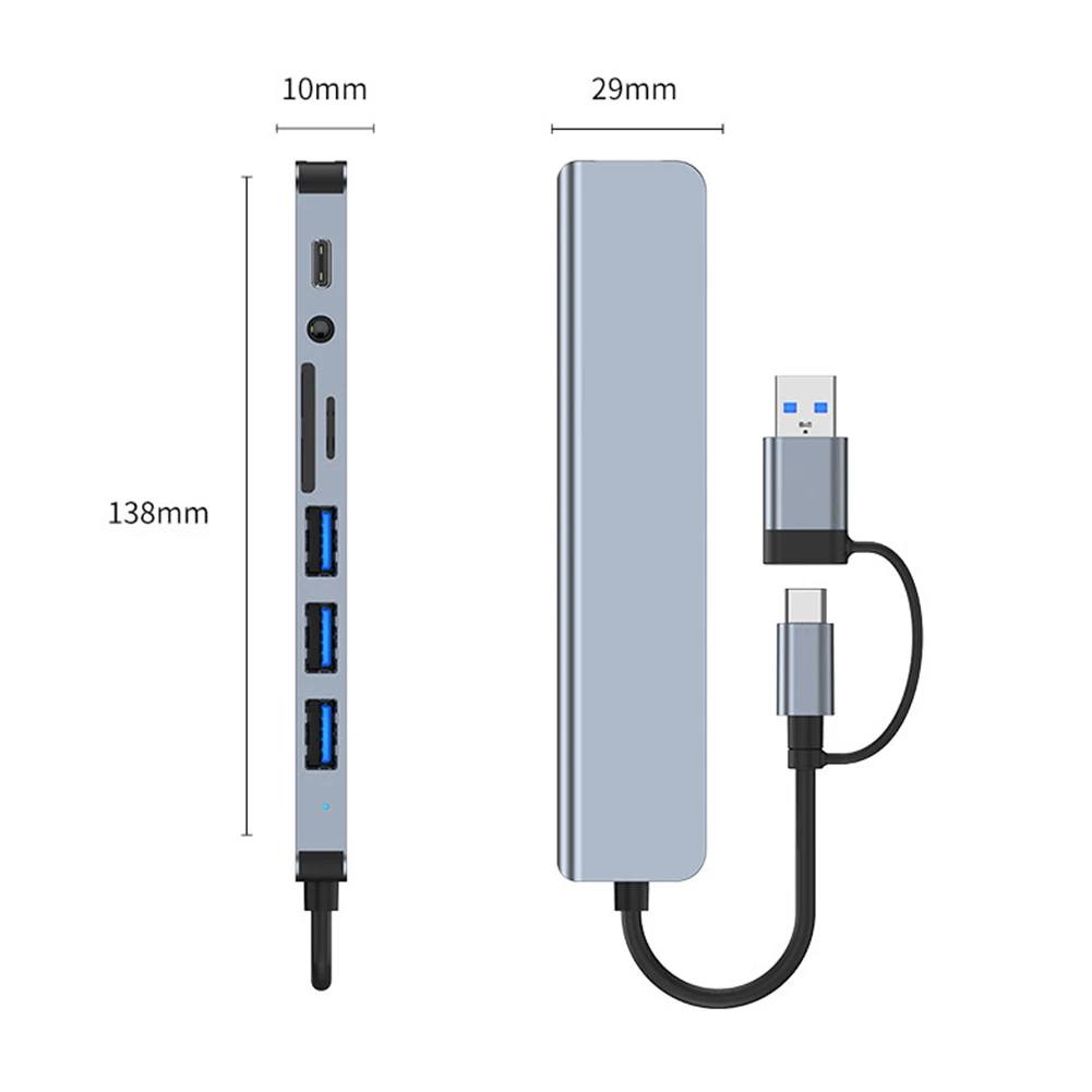 8-в-1 USB C HUB SD/TF Card Reader Многопортовый адаптер C-адаптер для MacBook Pro Air и других