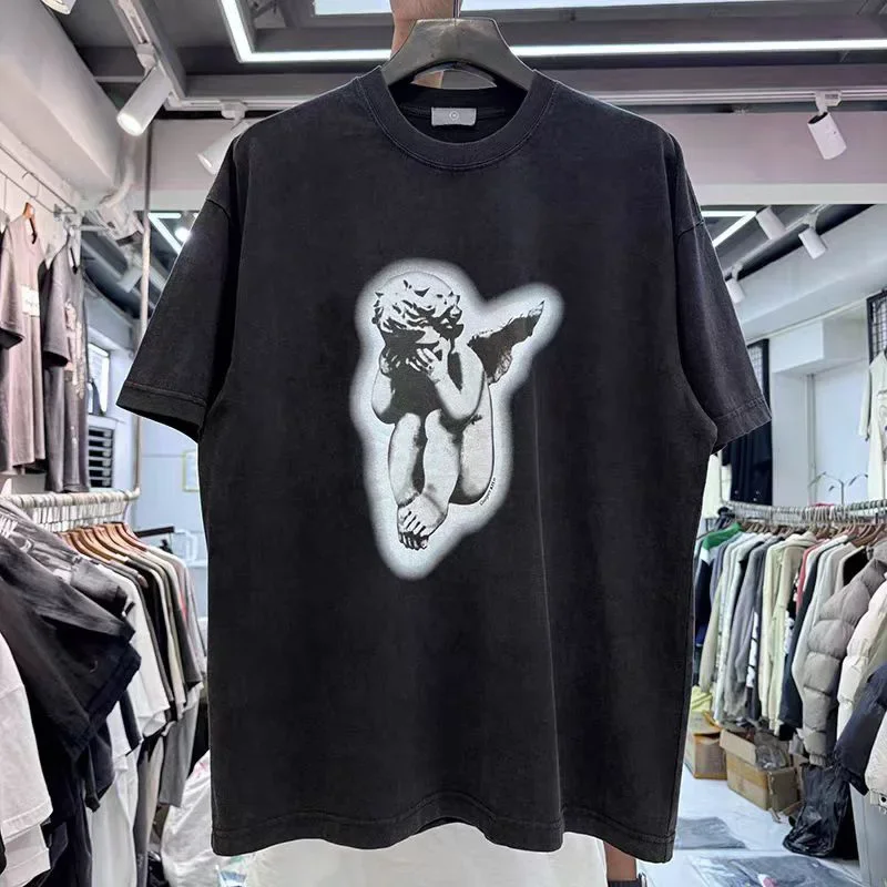 Chaopai новинка мужская и женская черная Винтажная футболка уличная Футболка с