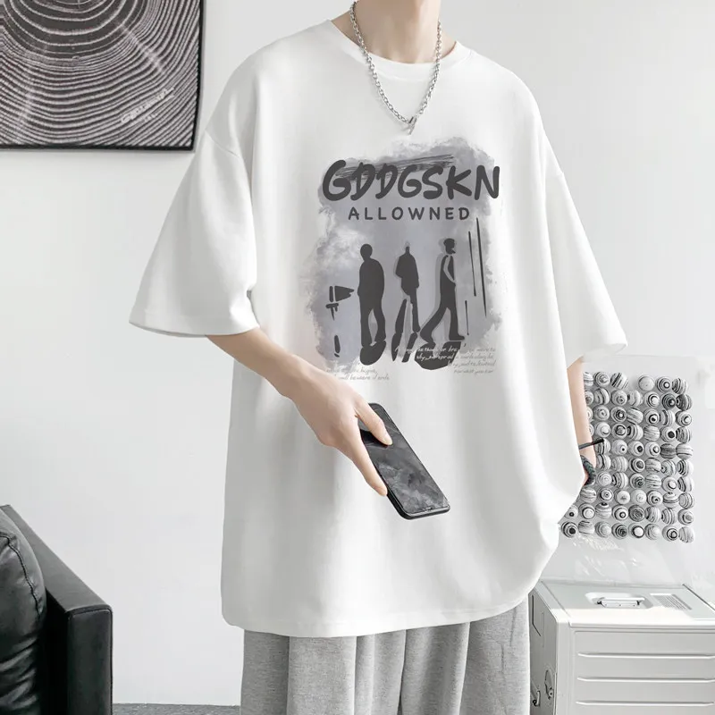 Summer American Fashion Brand Short sleeve T-shirt Men's Loose Couple Half Sleeve Drop Shoulder Casual Plus size Bott...