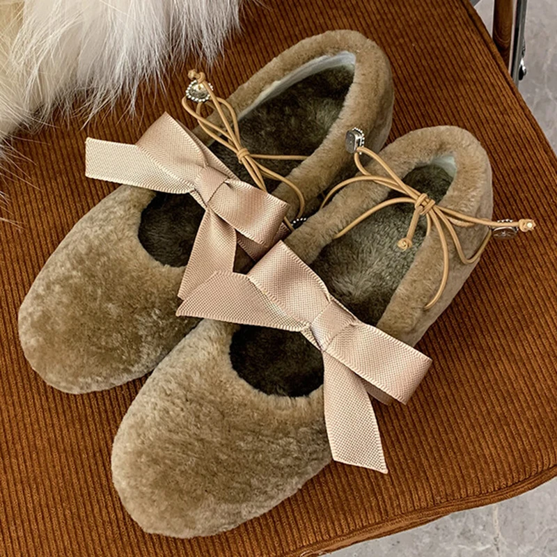 

Удобные шерстяные женские повседневные туфли, модная Милая обувь Мао на резинке с бантом-бабочкой и закрытым носком, Осень-зима