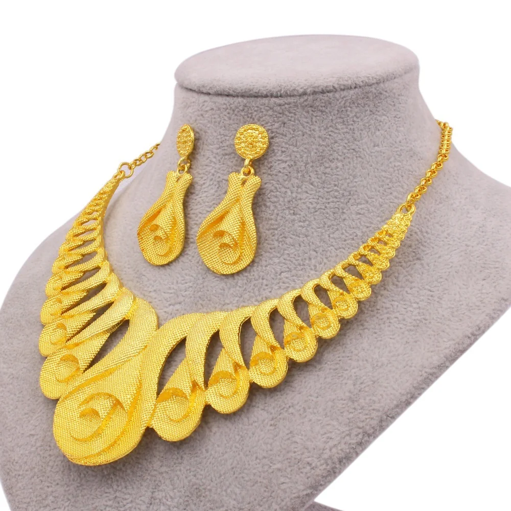 

New RoseL Arabian Dubai 24K gold jewelry set women's middle Eastern wedding necklace earring set Saudi Arabia Bridal Gold Gold