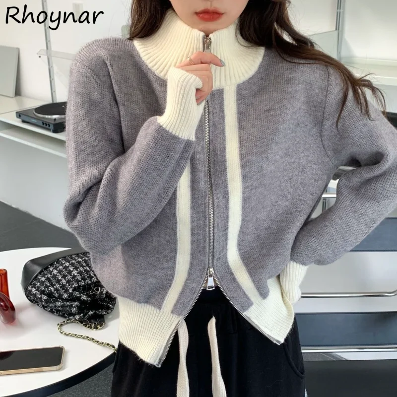 

Zip-up Cardigan Women Sweaters Cropped Clothes American Streetwear Teens Panelled Knitwear Korean Fashion Кардиган Женский Cozy