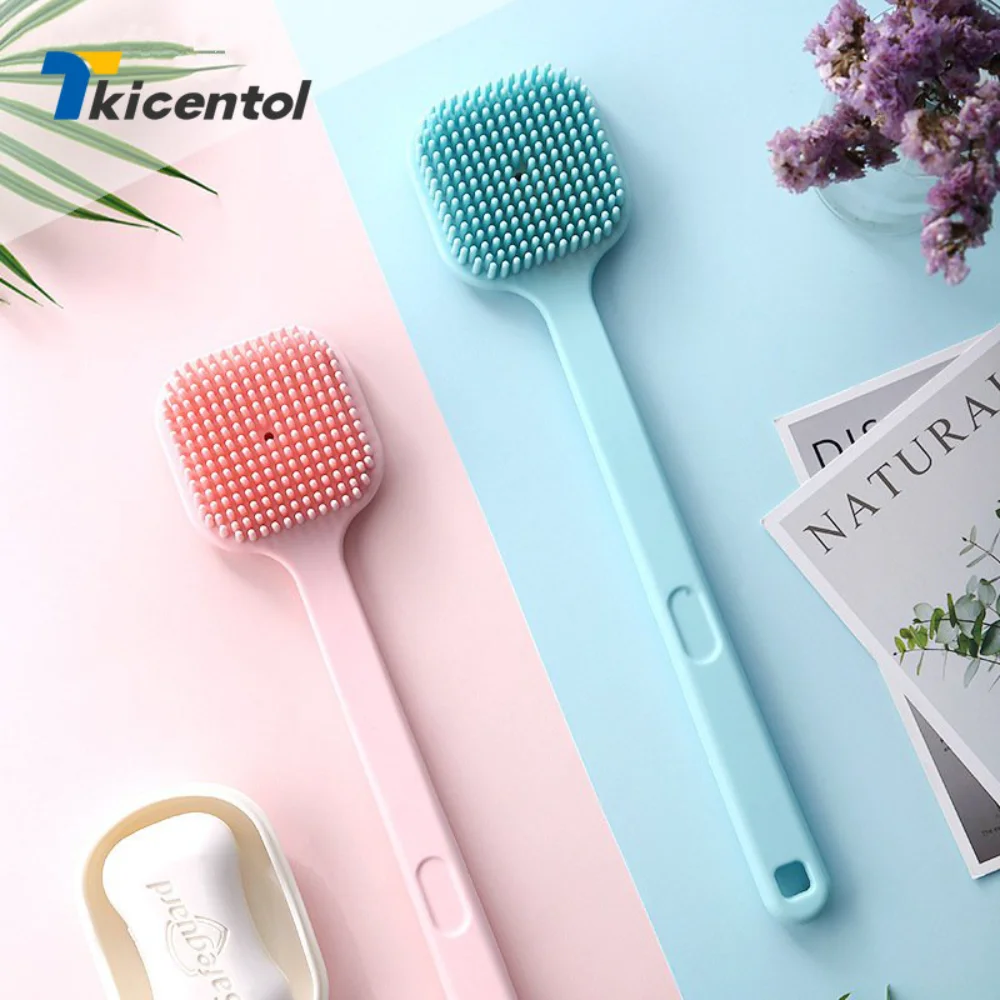 

Long Handle Square Silicone Bath Brush Double-Sided Back Rubbing Massage Brush Body Exfoliating Scrubber SPA Shower Supplies