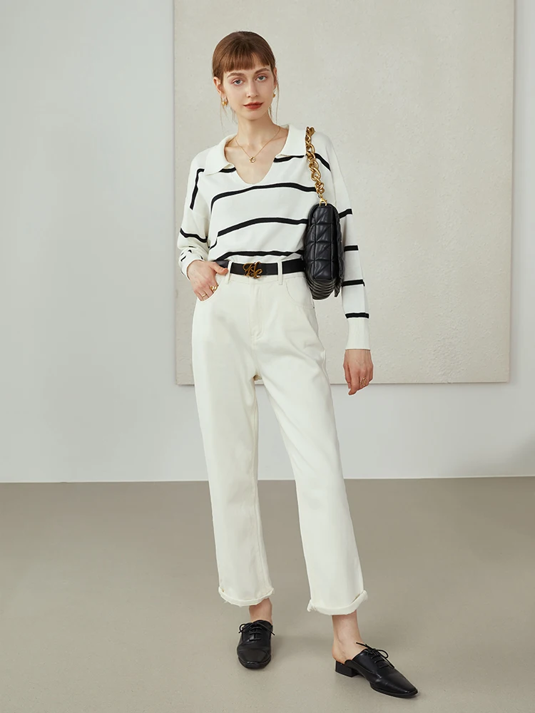 Свитер FSLE Женские французские ретро-топы в полоску свободные блузки женский