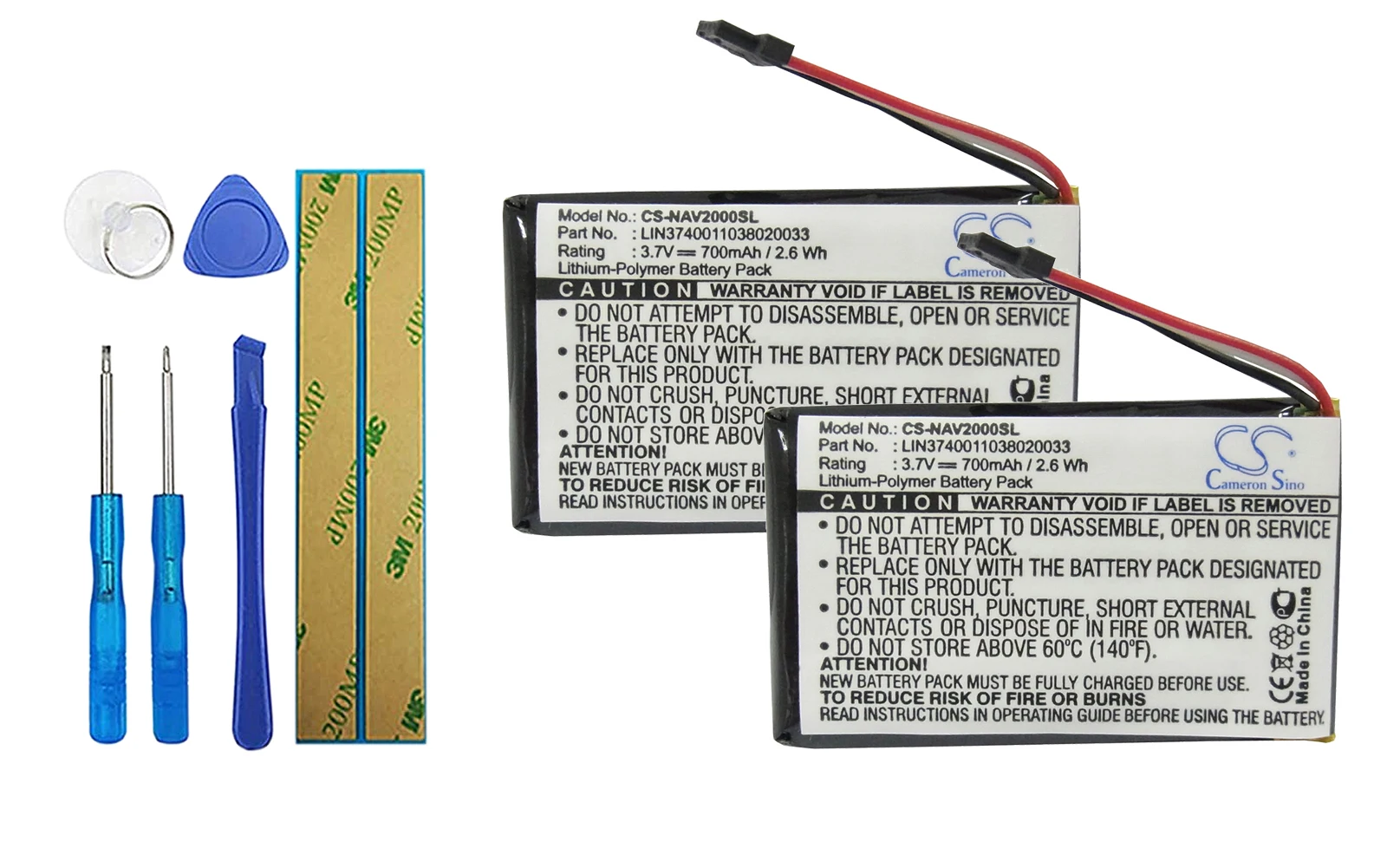 2pack 700mA Battery for Navigon 20 Easy, 20 Plus LIN3740011038020033