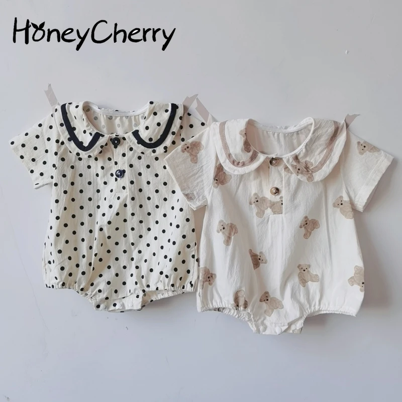 

HoneyCherry Summer Baby Cartoon Short-sleeved Polka Dot Bodysuit