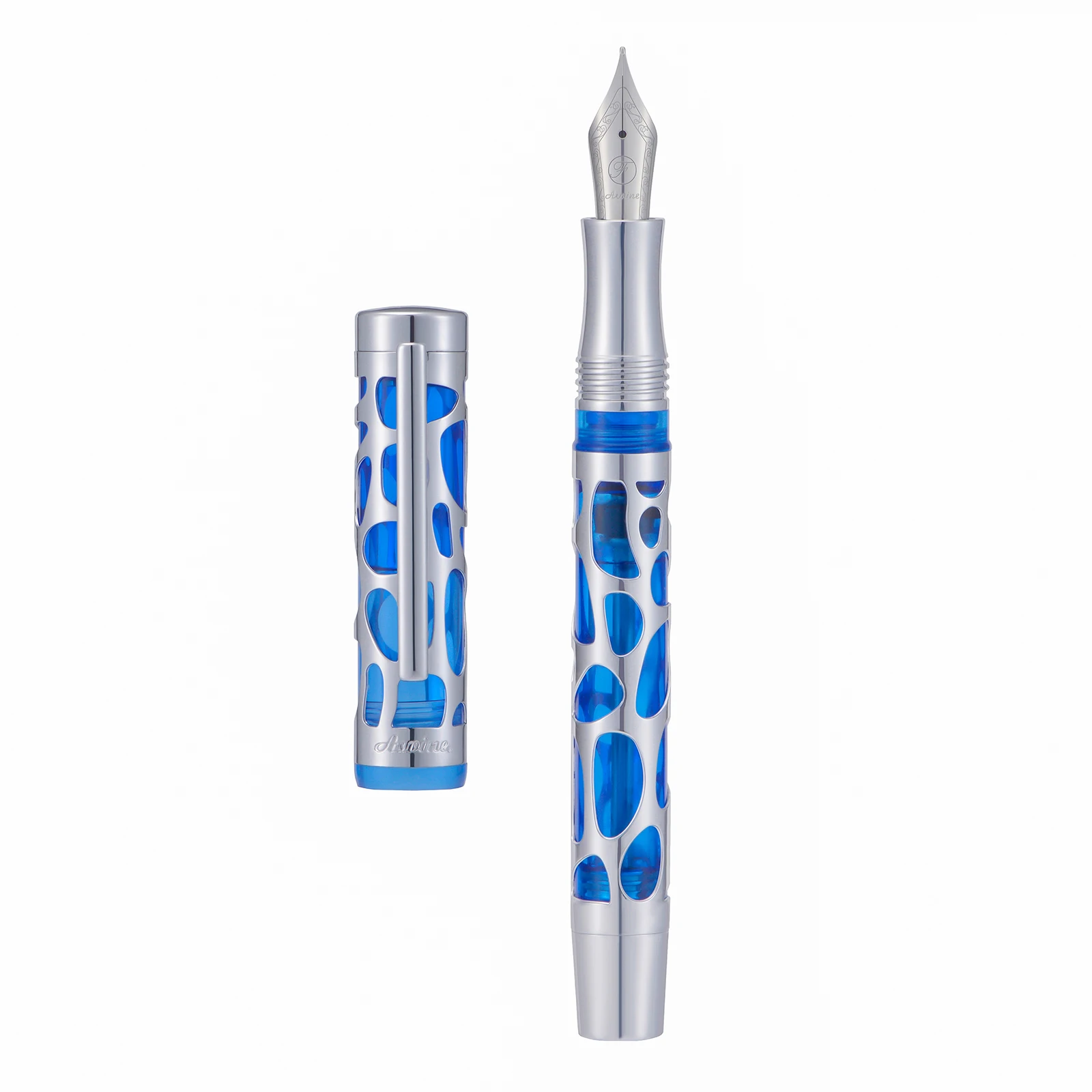 

Asvine V169 Vacuum Filling Fountain Pen Blue-Silver Transparent Acrylic Hollow Carved EF/F/M with Box Writing Pen Gift Set