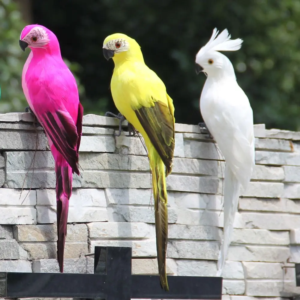 

25CM Handmade Simulation Parrot Figurine Creative Animal Bird Feather Lawn Ornament Photography Props Garden Decoration