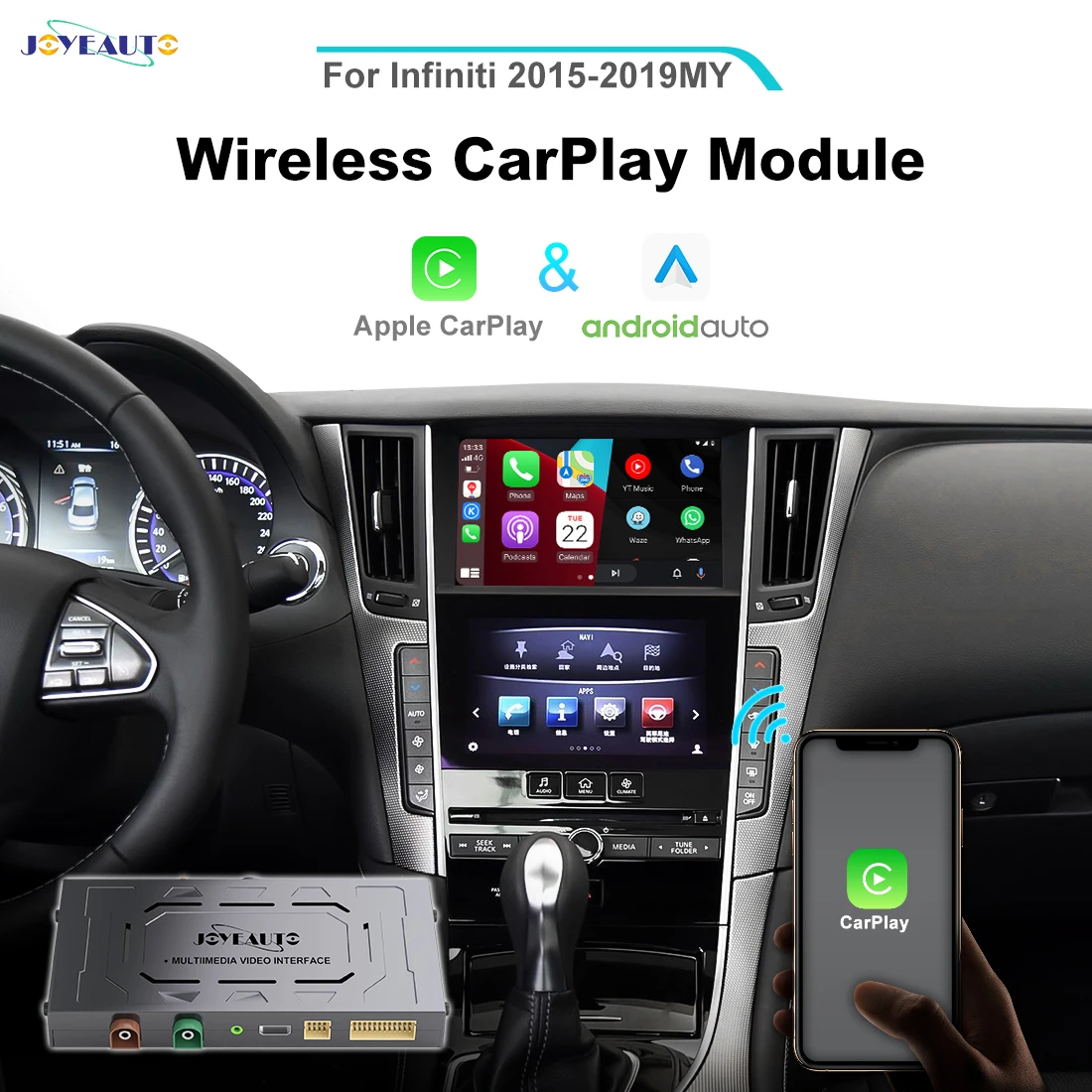 JoyeAuto беспроводной Apple CarPlay для Infiniti 8-дюймовый экран 2015-2019 Q50 Q60 Q50L QX50 Android Автомобильное Зеркало Wifi автомобильное воспроизведение Airplay