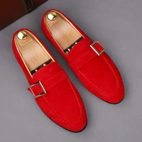 new fashion italy style luxury mens suede loafers handmade strap buckles men casual shoes slip on mens mocasines slippers