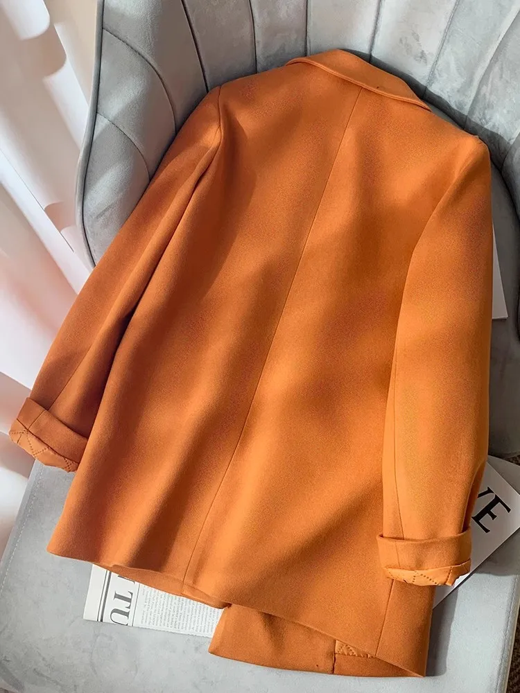 Женский двубортный блейзер из смешанной шерсти свободная Осенняя офисная куртка