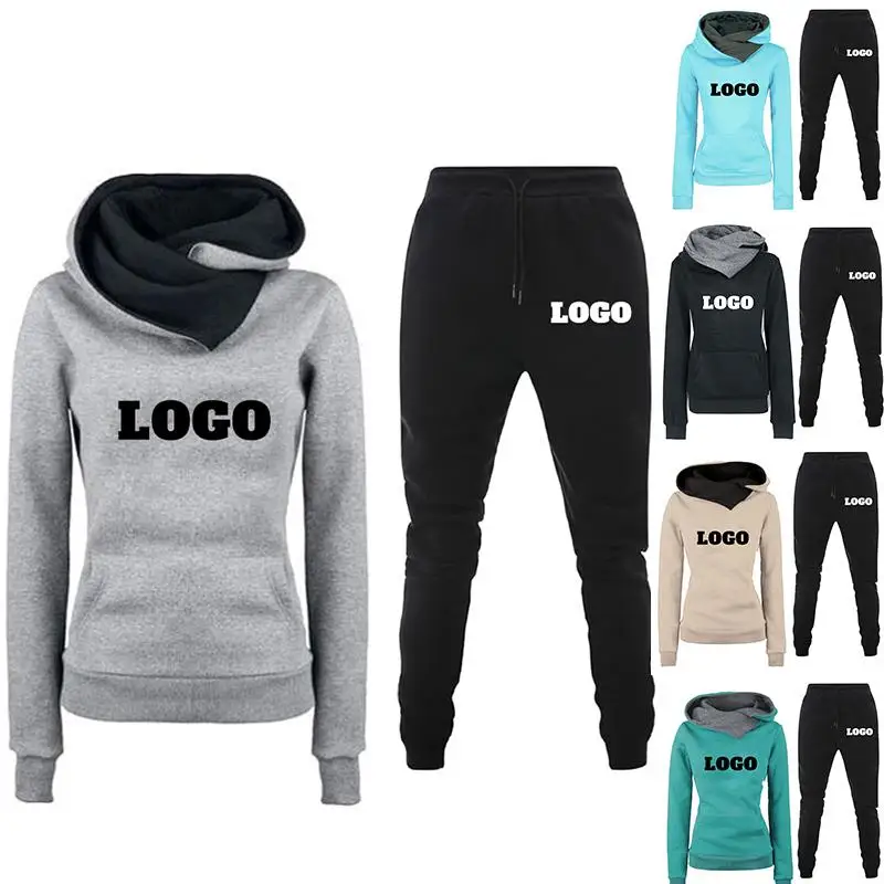 

Женский спортивный костюм с логотипом на заказ, толстовка с капюшоном и штаны, комплект из 2 предметов, брюки с капюшоном для бега, женская од...