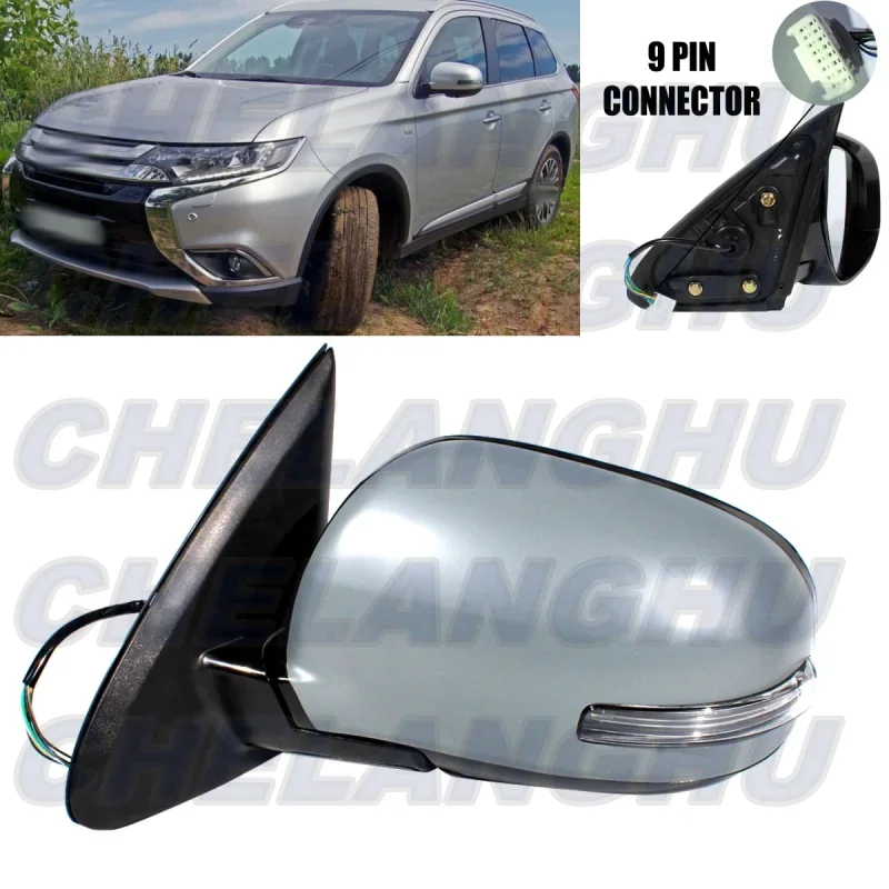Зеркало в сборе для Mitsubishi Outlander MK3 GF 2013 2014 2015 2016 2017 2018 2019 2020 левый 9-контактный окрашиваемый складной с подогревом
