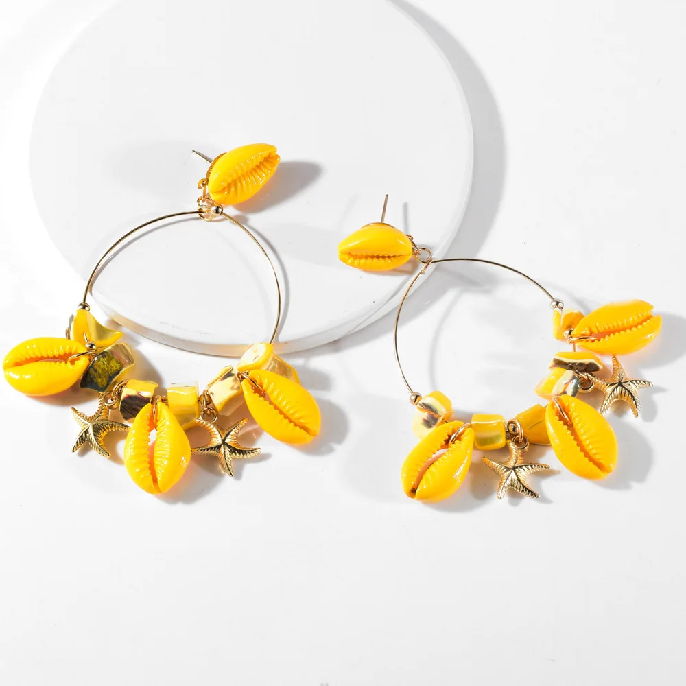 

Bohemian Style Colorful Shell Starfish Round Hoop Earrings For Women Vintage Shell Pendant Hanging Earings Party Jewelry Gifts