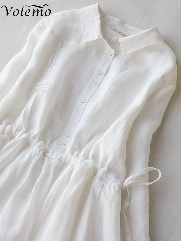 

Lapel Half Sleeve Dress Waist Slim Solid Color Summer Swing Elegant Temperament Long Dress White Purple Maxi Dress