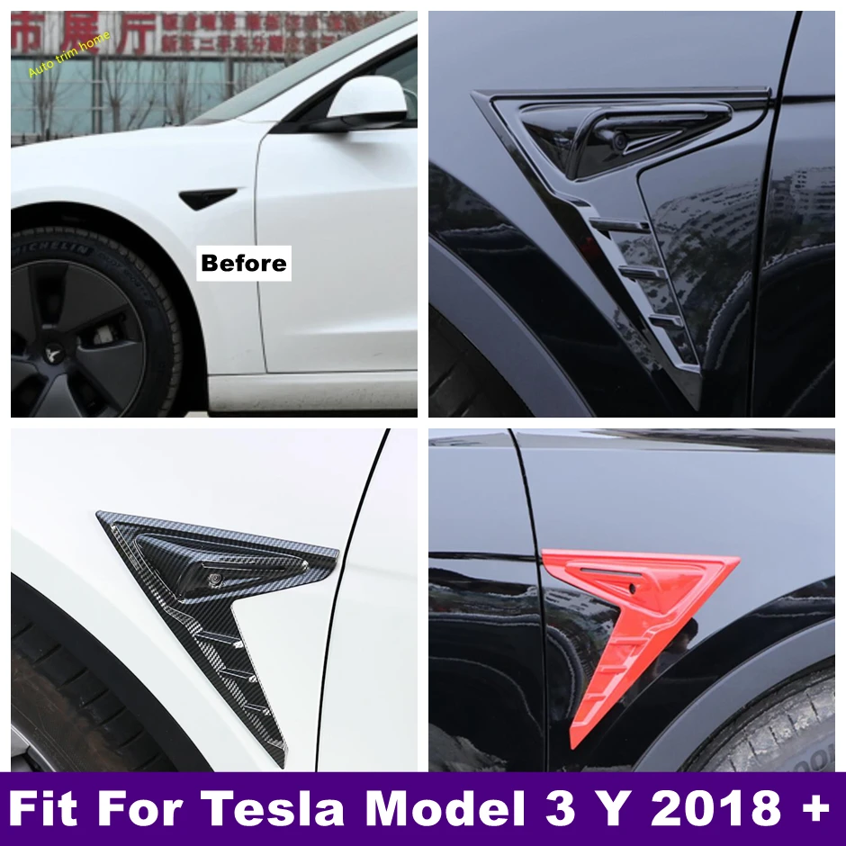

Car Leaf Board Decoration on Shark Gills Cover Kit For Tesla Model 3 Y 2018 - 2022 Red / Black /.Carbon Fiber Exterior Refit Kit