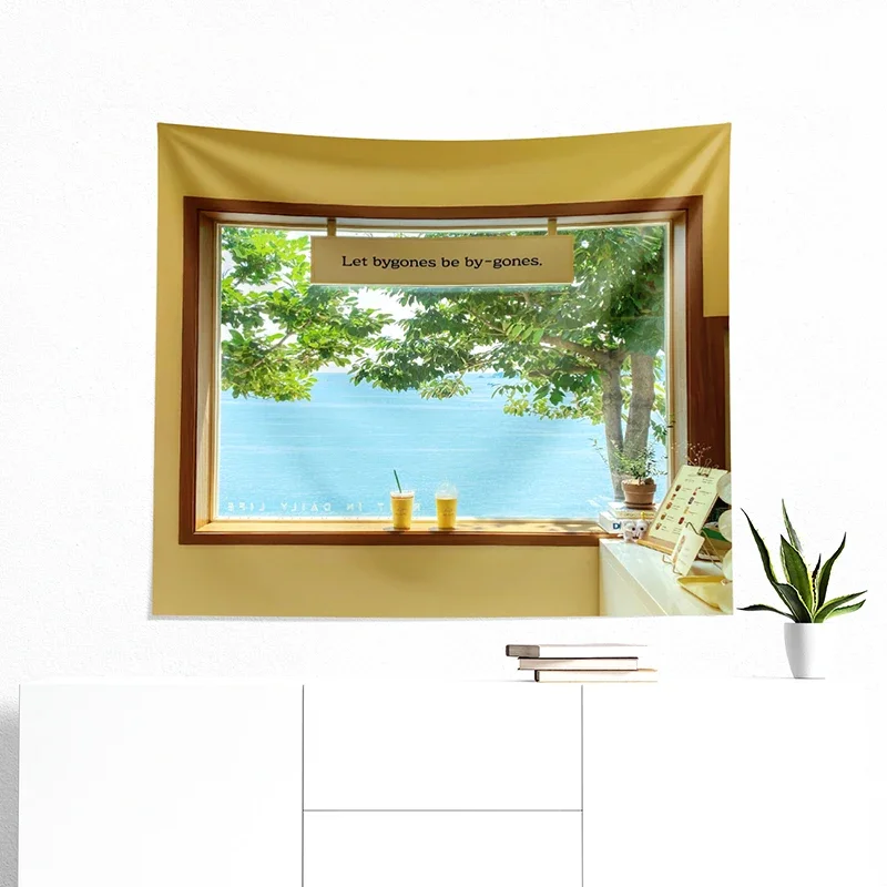 Картина для окон с видом на море декоративная подвесная ткань декора комнаты