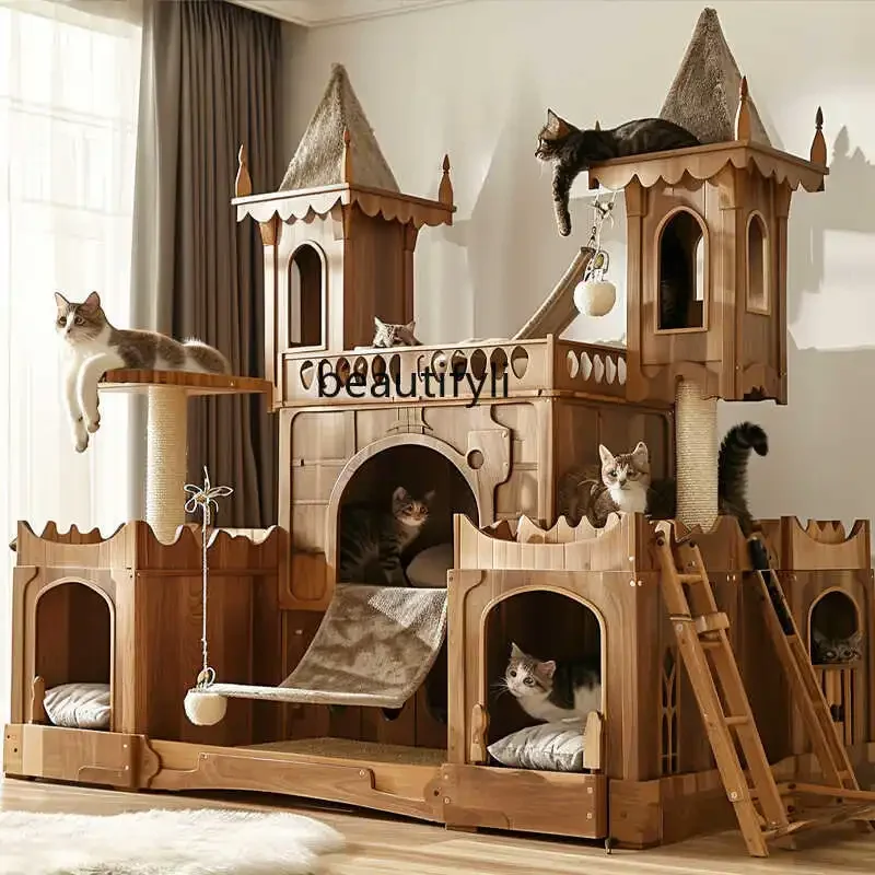 Большая рама для кошек из массива дерева встроенная Роскошная Когтеточка