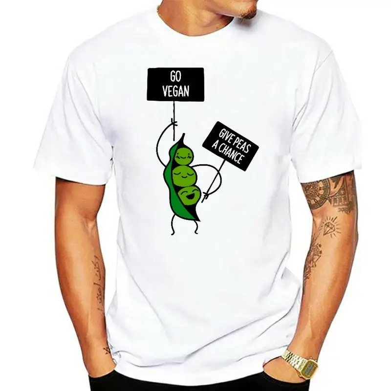 

PEA Protest GO VEGAN give peas a chance T-Shirt rights veggie ALF peace Cartoon t shirt men Unisex New Fashion tshirt