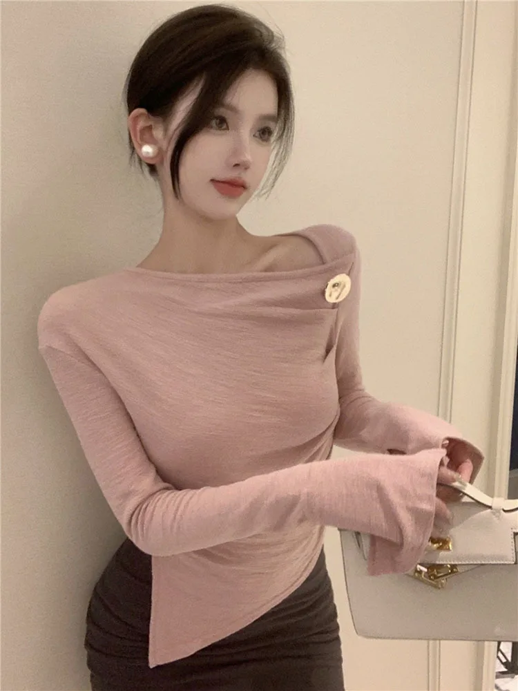 

Футболка женская с длинным рукавом и воротником-хомутом