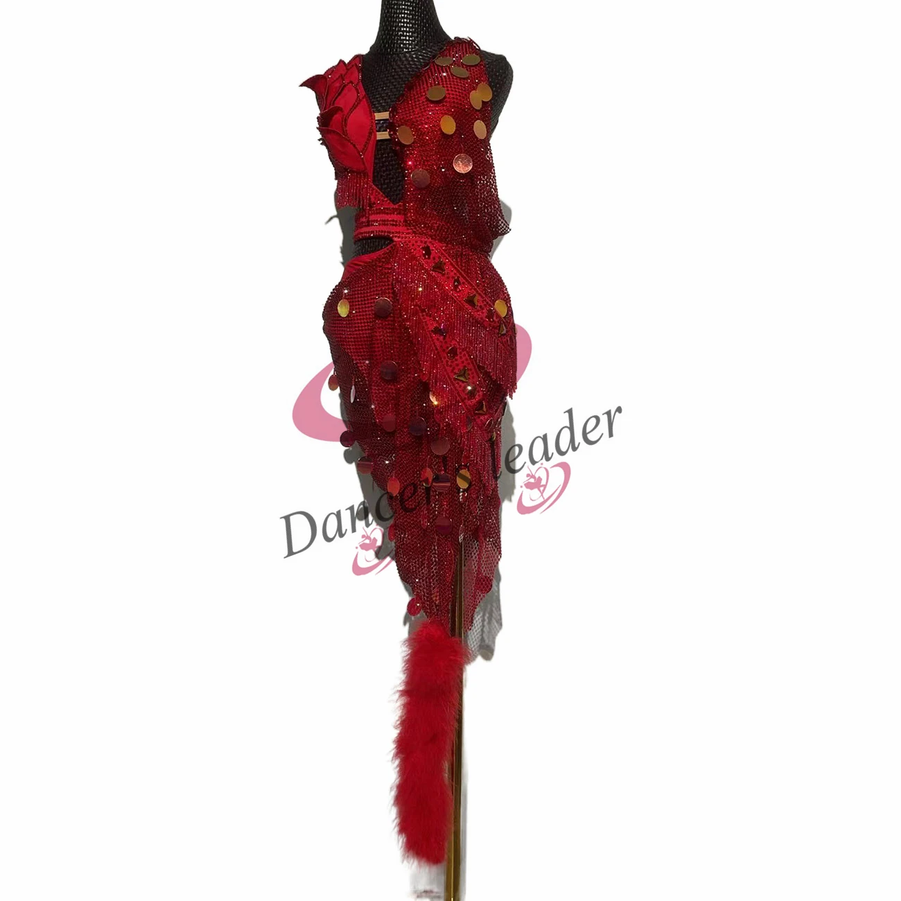 

Женское платье для латиноамериканских танцев, высококачественное платье из сетчатой ткани с длинным хвостом и эффектом пламени, профессиональная сценическая одежда для женщин и взрослых