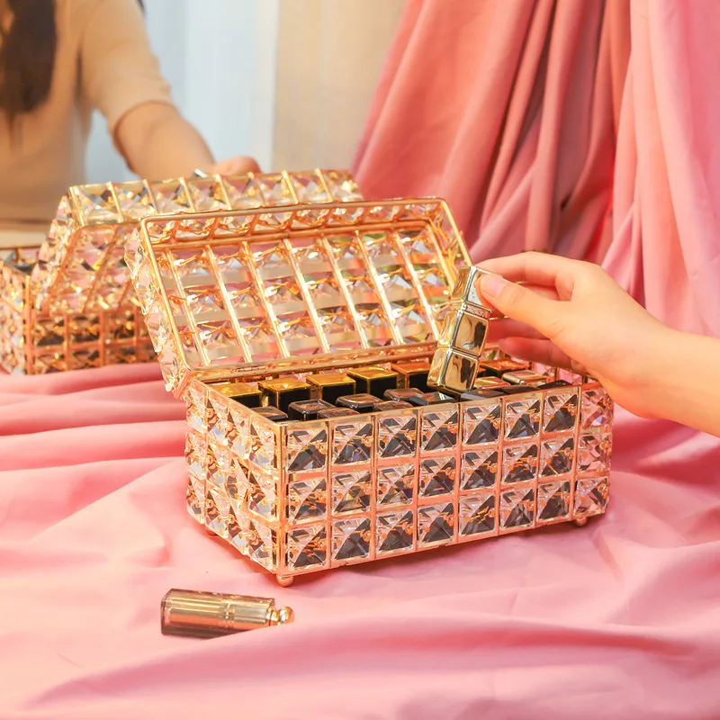 

Luxury Crystal Lipstick Box Cosmetic Storage Finishing Flip Lipstick Rack Desktop Storage Box Dressing Table Rack Jewelry Case