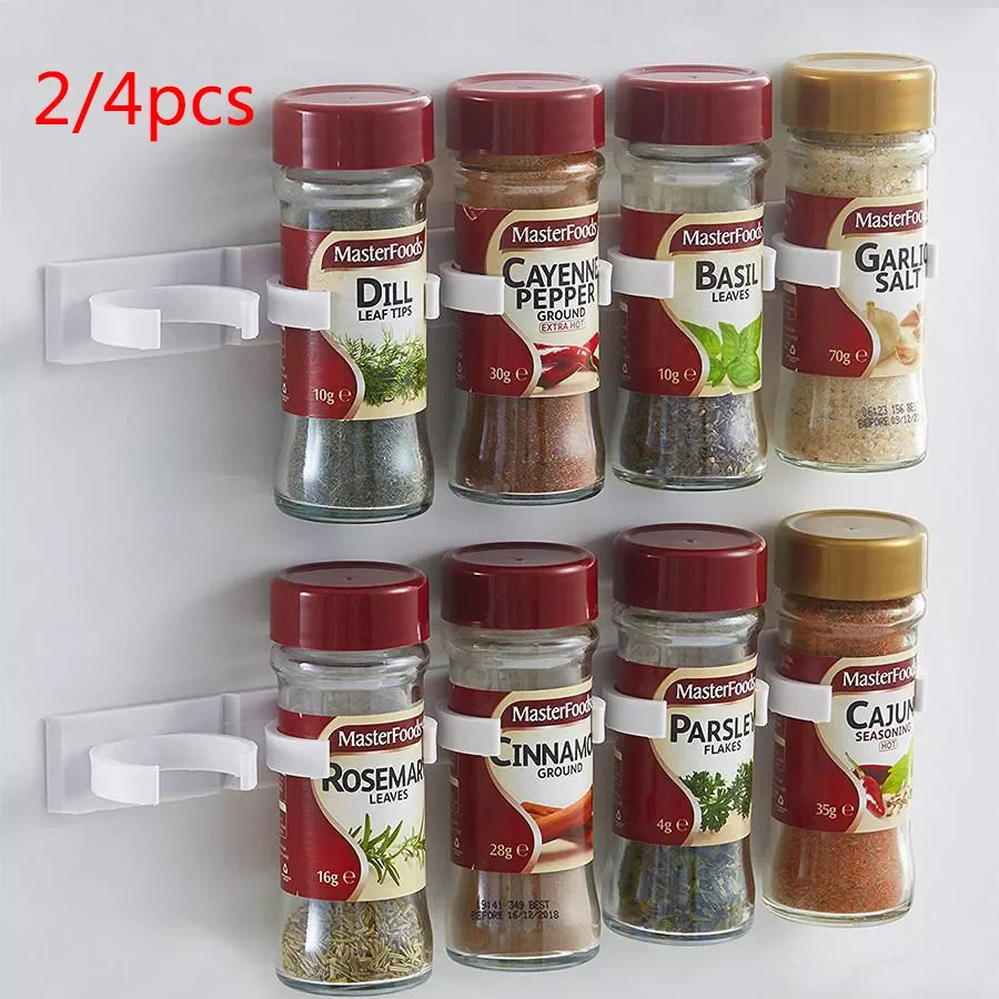 

2/4Pcs Bottle Rack Kitchen Organizer Storage Rack Wall Mount Jars Spice Holder Tools Plastic Clip Rack Cabinet Door Hooks