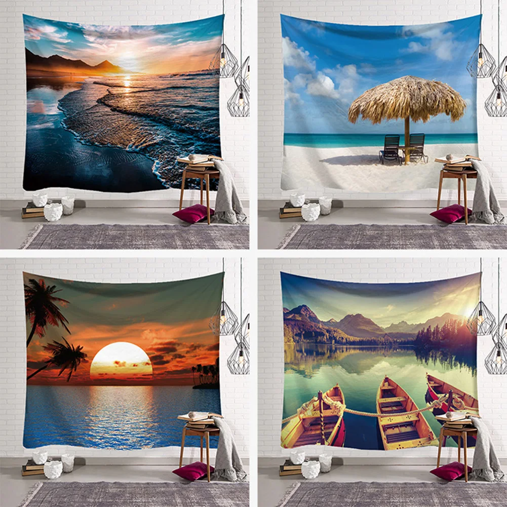 

Nature Landscape Tapestry High Mountain With Waterfall Birds Sunset Flower Wall Hanging for Home Wall Decoration Sheet Blanket