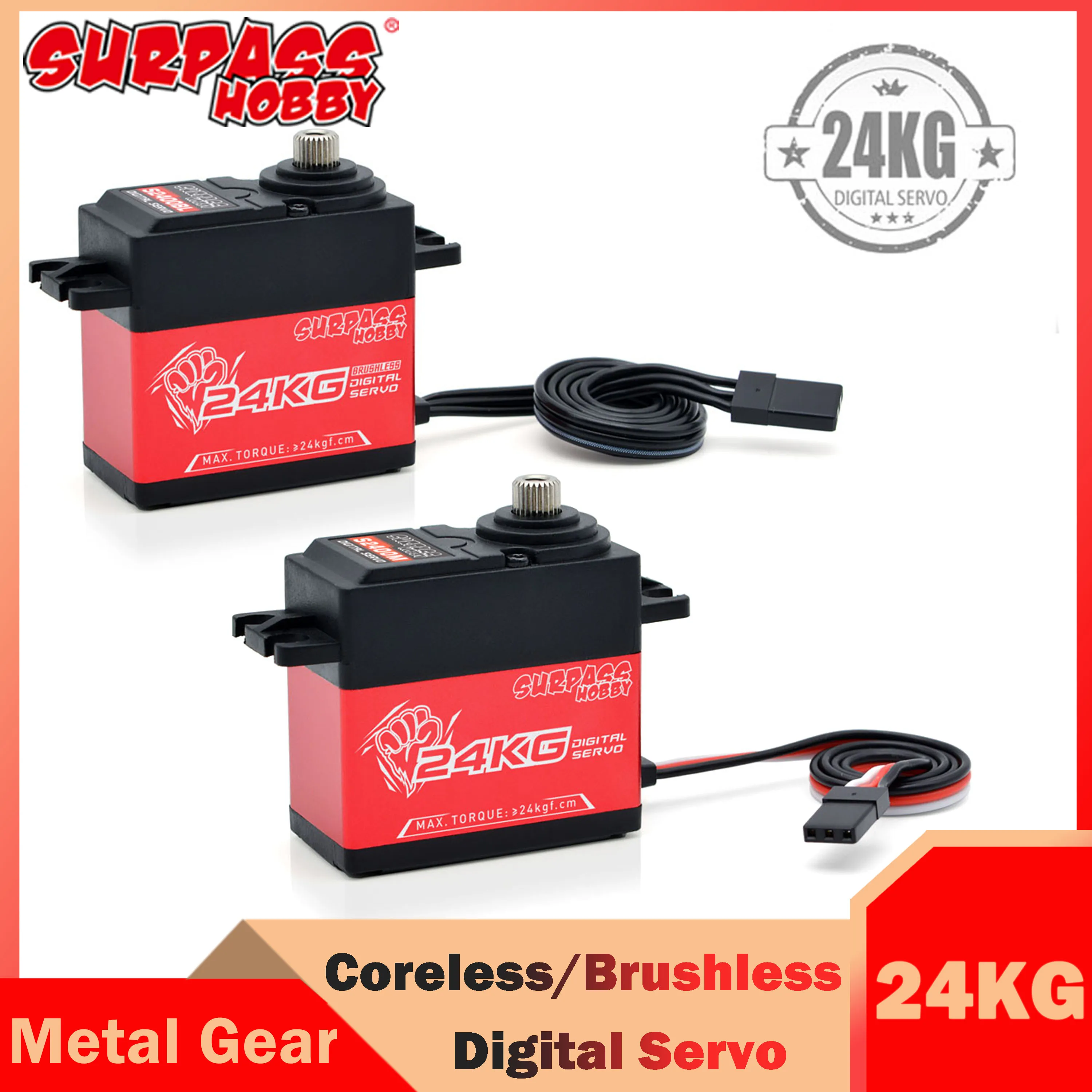 Цифровой серводвигатель Surpass Hobby, 24 кг, с полым/бесщеточным металлическим редуктором, полуалюминиевый для радиоуправляемых автомобилей 1/8 1/10, гоночных багги, лодок, роботов