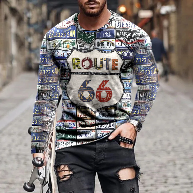 

Футболка мужская с длинным рукавом, круглым вырезом и принтом