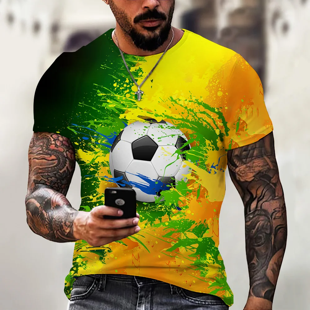 

2023 New Summer Men’s T-Shirt 3D Football Print Round Neck Fashion Oversize Streetwear Clothing T-Shirt Mann