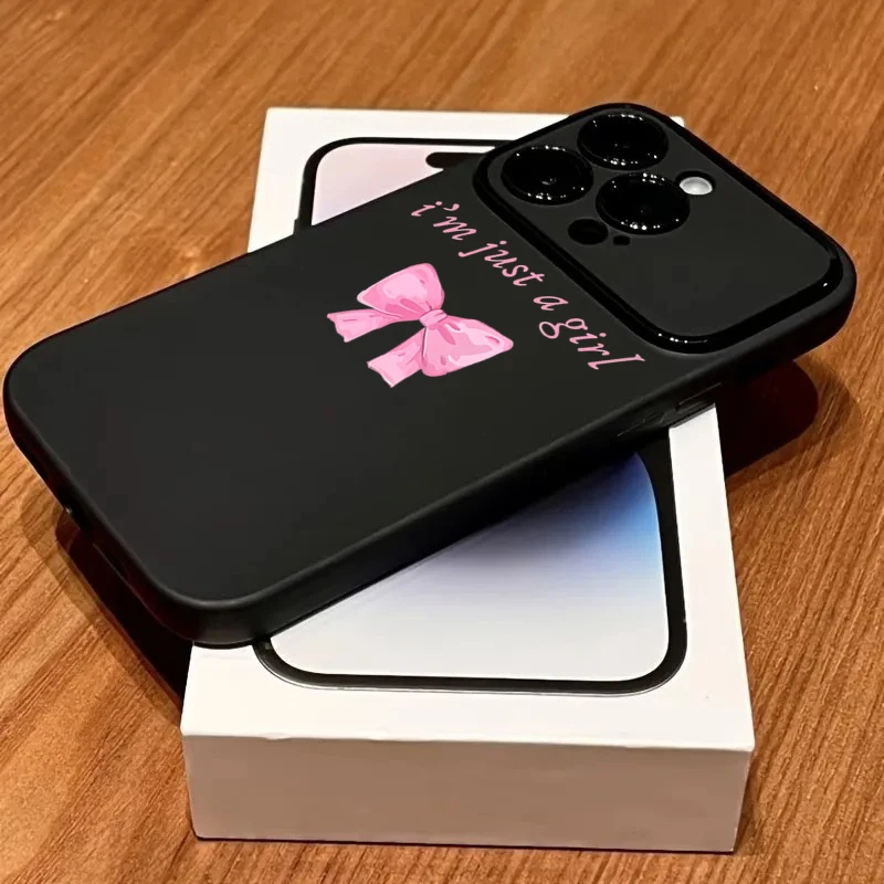 Фото Силиконовый чехол для iPhone 17 Pro, 16 Pro, 15 Pro, 14 Pro, 13, 11, 12 Pro Max с защитой объектива, бампером и розовым бантом в корейском стиле №3