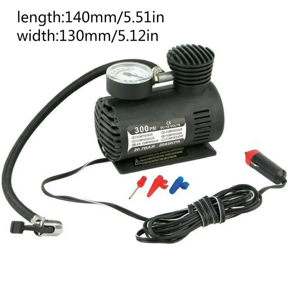

DC12V 300Psi Car Tire Inflator Auto Air Compressor Tire Pump With Pressure Gauge Rubber Hose For Car Bicycle Motorcycle Ball
