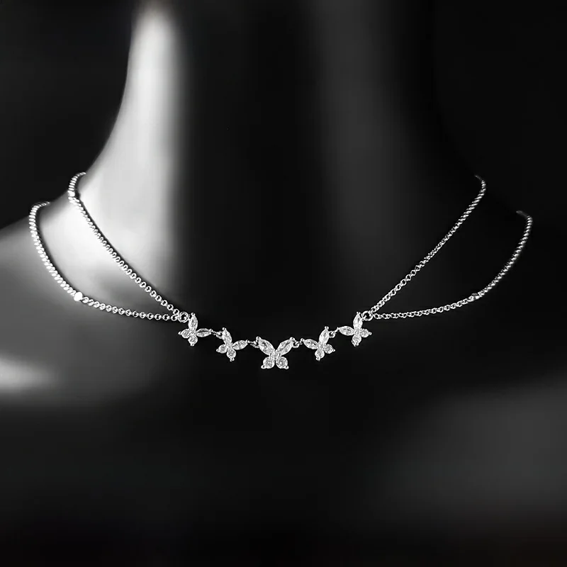  Регулируемое ожерелье с двойной цепочкой женское двойное серебристо-белое